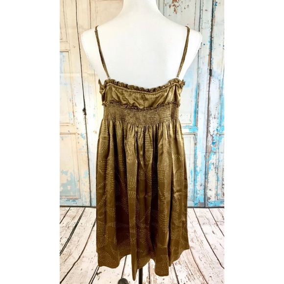 BCBGMAXAZRIA Brown Polka Dot Silk Babydoll Dress - Picture 3 of 4